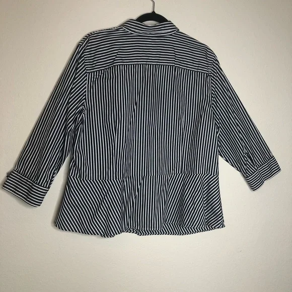 LAUREN RALPH LAUREN Striped Button-Down Shirt Black White 100% Cotton Size: 16 W - Picture 9 of 16